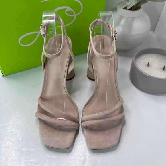 Sam Edelman Kia Block Heel Suede Ankle Strap Cappuccino Women 9.5 Tried On - Picture 2 of 11